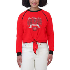 San Francisco 49ers WEAR by Erin Andrews Women's Plus Size Tie-Front Long Sleeve Top Scarlet/Black