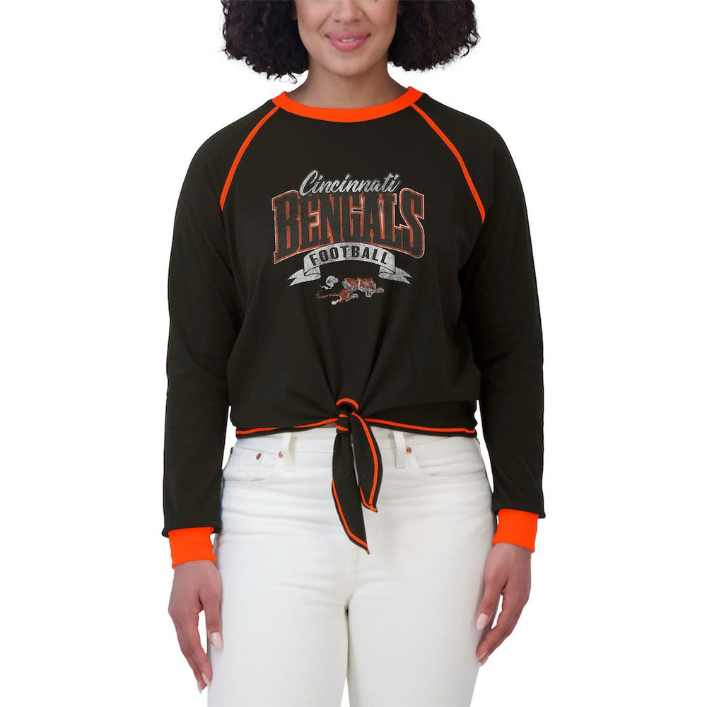 Cincinnati Bengals WEAR by Erin Andrews Women's Plus Size Tie-Front Long Sleeve Top Black/Orange