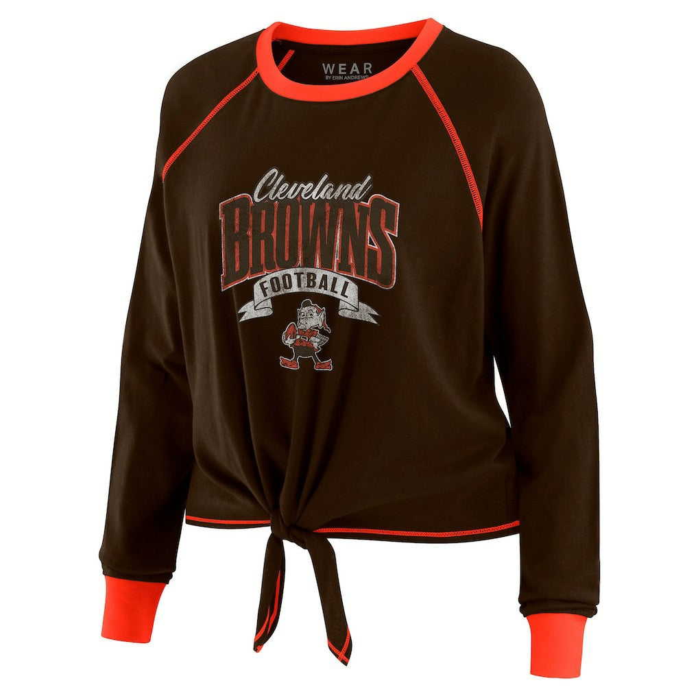 Cleveland Browns WEAR by Erin Andrews Women's Plus Size Tie-Front Long Sleeve Top Brown/Orange