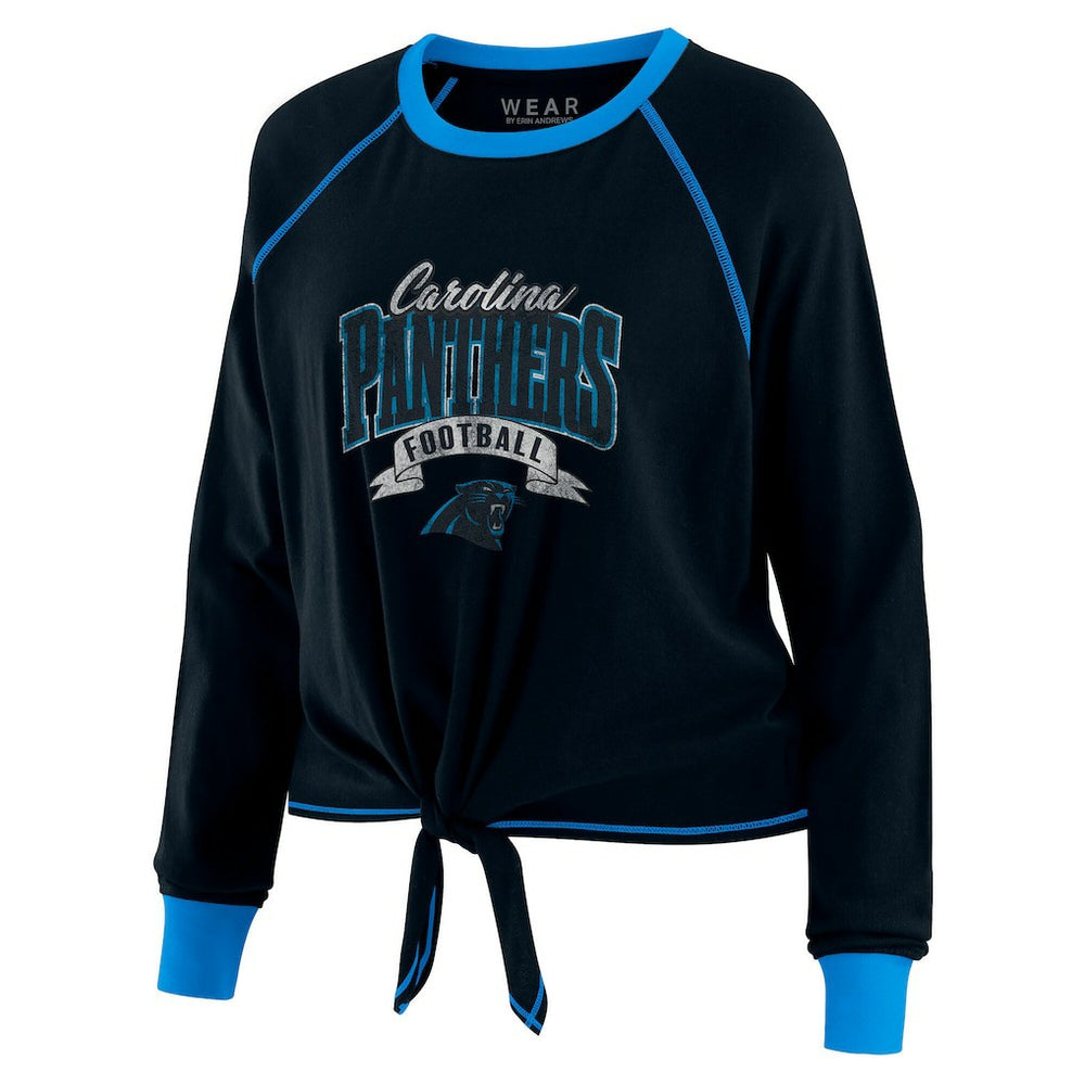 Carolina Panthers WEAR by Erin Andrews Women's Plus Size Tie-Front Long Sleeve Top Black/Blue