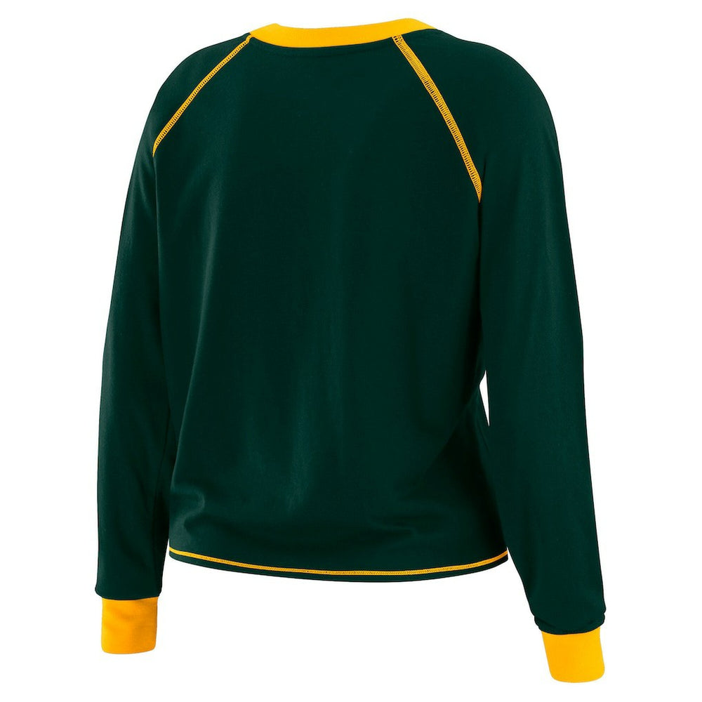 Green Bay Packers WEAR by Erin Andrews Women's Plus Size Tie-Front Long Sleeve Top Green/Gold