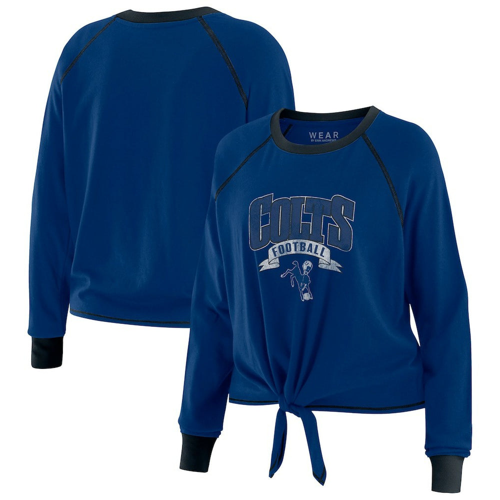 Indianapolis Colts WEAR by Erin Andrews Women's Plus Size Tie-Front Long Sleeve Top Royal/Black