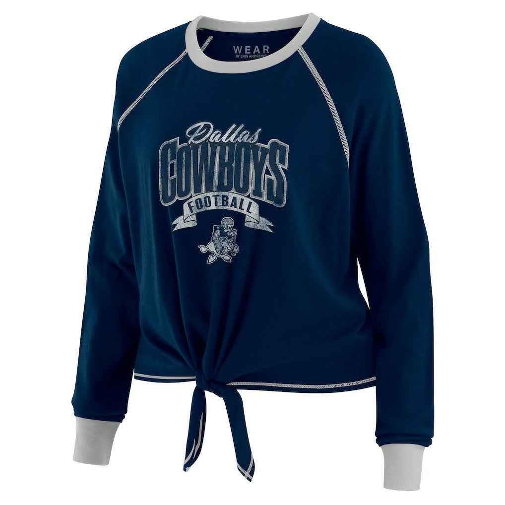 Dallas Cowboys WEAR by Erin Andrews Women's Plus Size Tie-Front Long Sleeve Top Navy/Silver