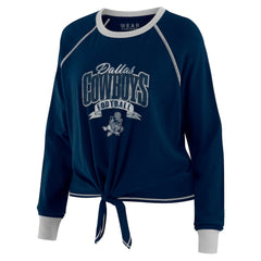 Dallas Cowboys WEAR by Erin Andrews Women's Plus Size Tie-Front Long Sleeve Top Navy/Silver