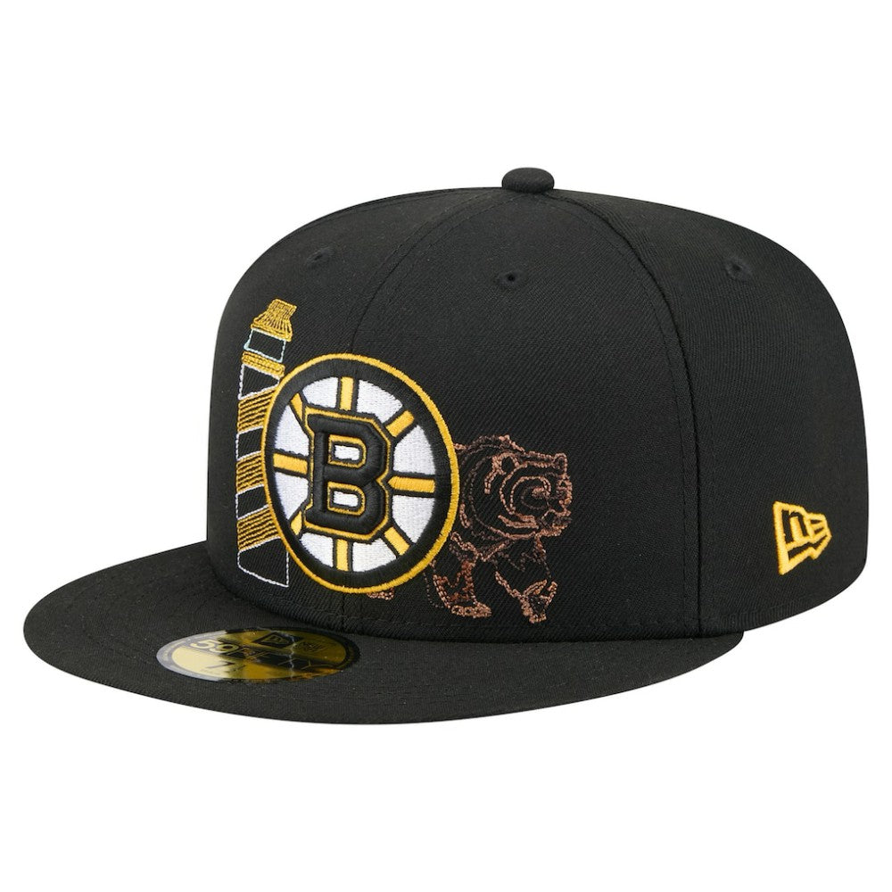 NHL Boston Bruins New Era State Stitch 59FIFTY Fitted Hat - Black