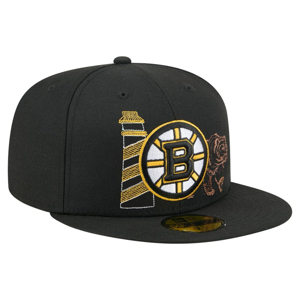 NHL Boston Bruins New Era State Stitch 59FIFTY Fitted Hat - Black