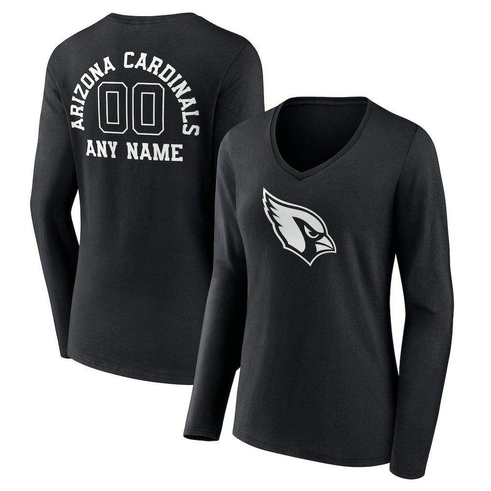 Arizona Cardinals Women's Personalized Name & Number Monochrome Long Sleeve V-Neck T-Shirt Black