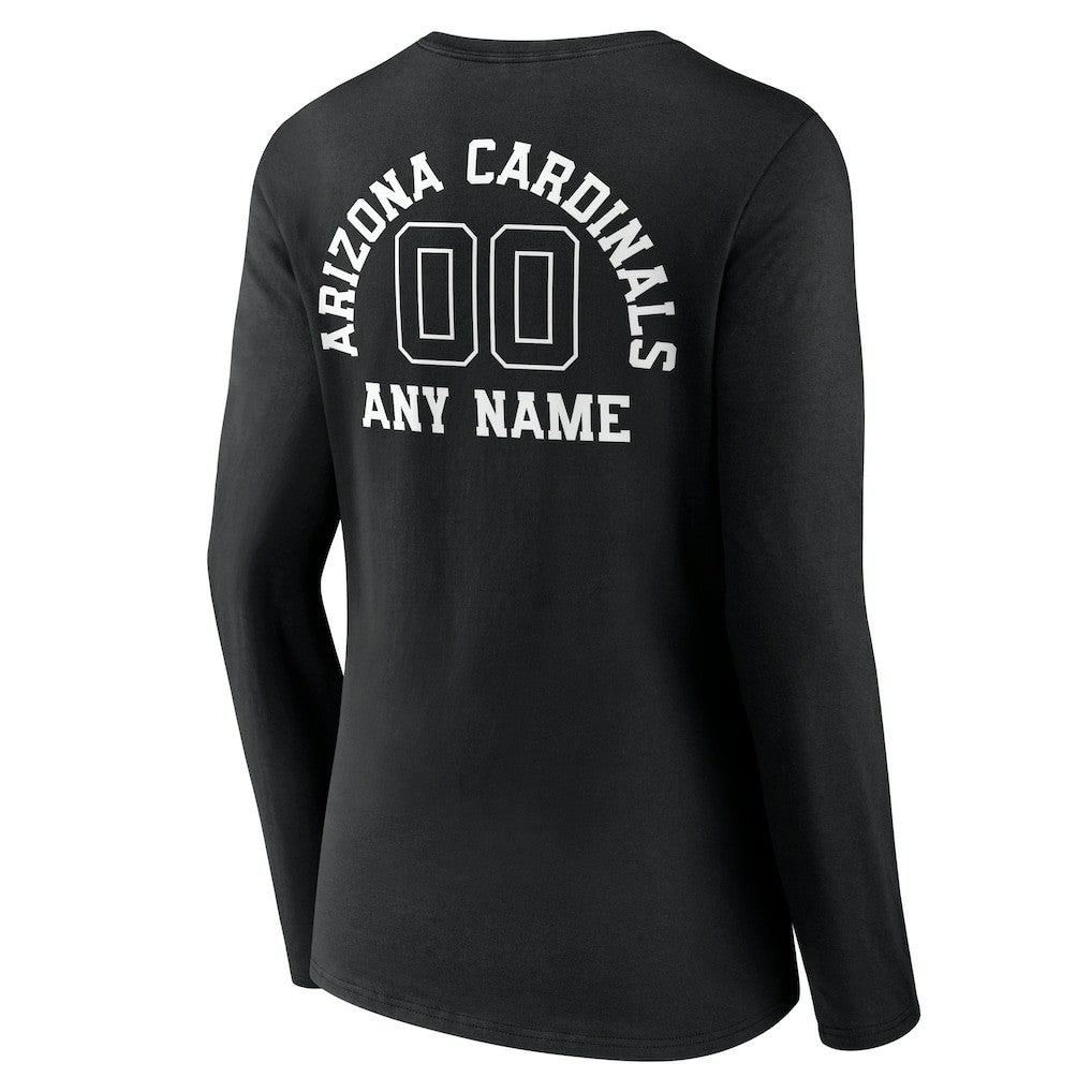 Arizona Cardinals Women's Personalized Name & Number Monochrome Long Sleeve V-Neck T-Shirt Black