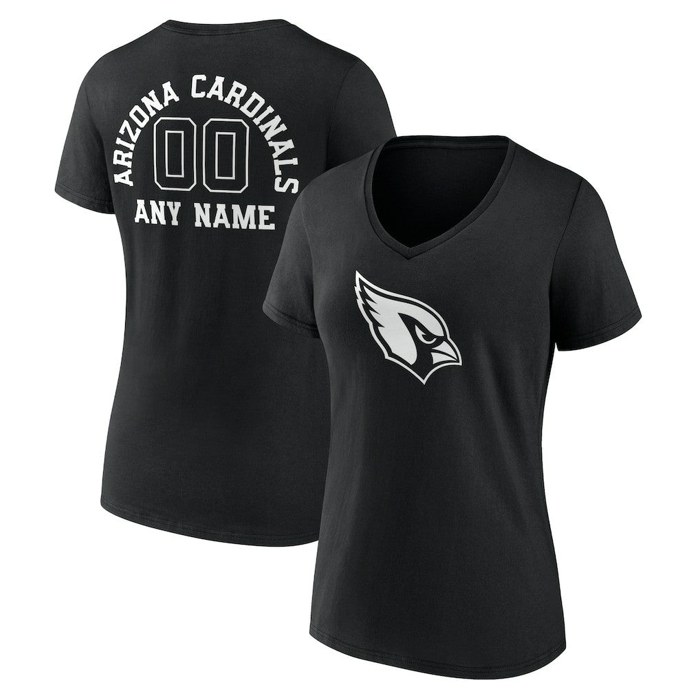 Arizona Cardinals Women's Personalized Name & Number Monochrome V-Neck T-Shirt Black