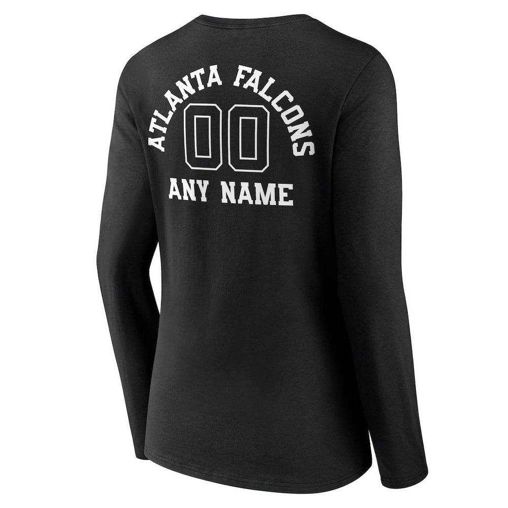 Atlanta Falcons Women's Personalized Name & Number Monochrome Long Sleeve V-Neck T-Shirt Black