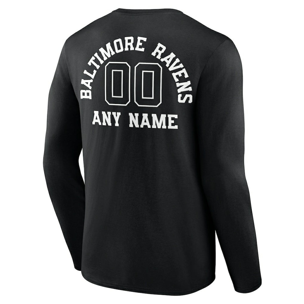 Baltimore Ravens Personalized Name & Number Monochrome Long Sleeve T-Shirt Black