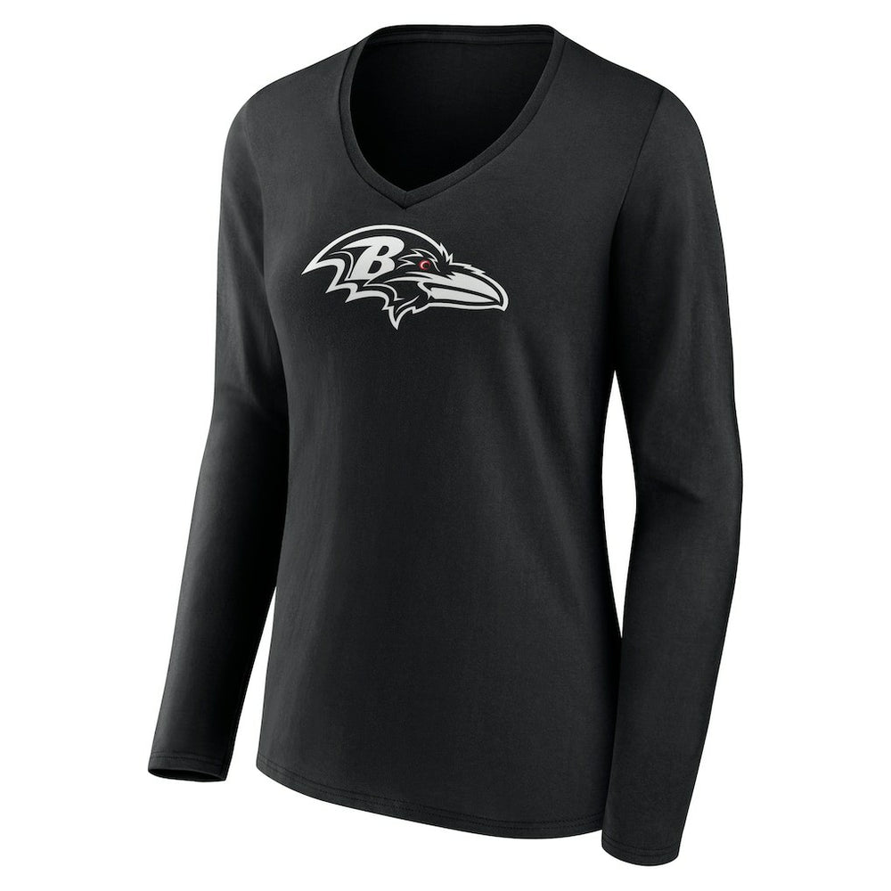 Baltimore Ravens Women's Personalized Name & Number Monochrome Long Sleeve V-Neck T-Shirt Black