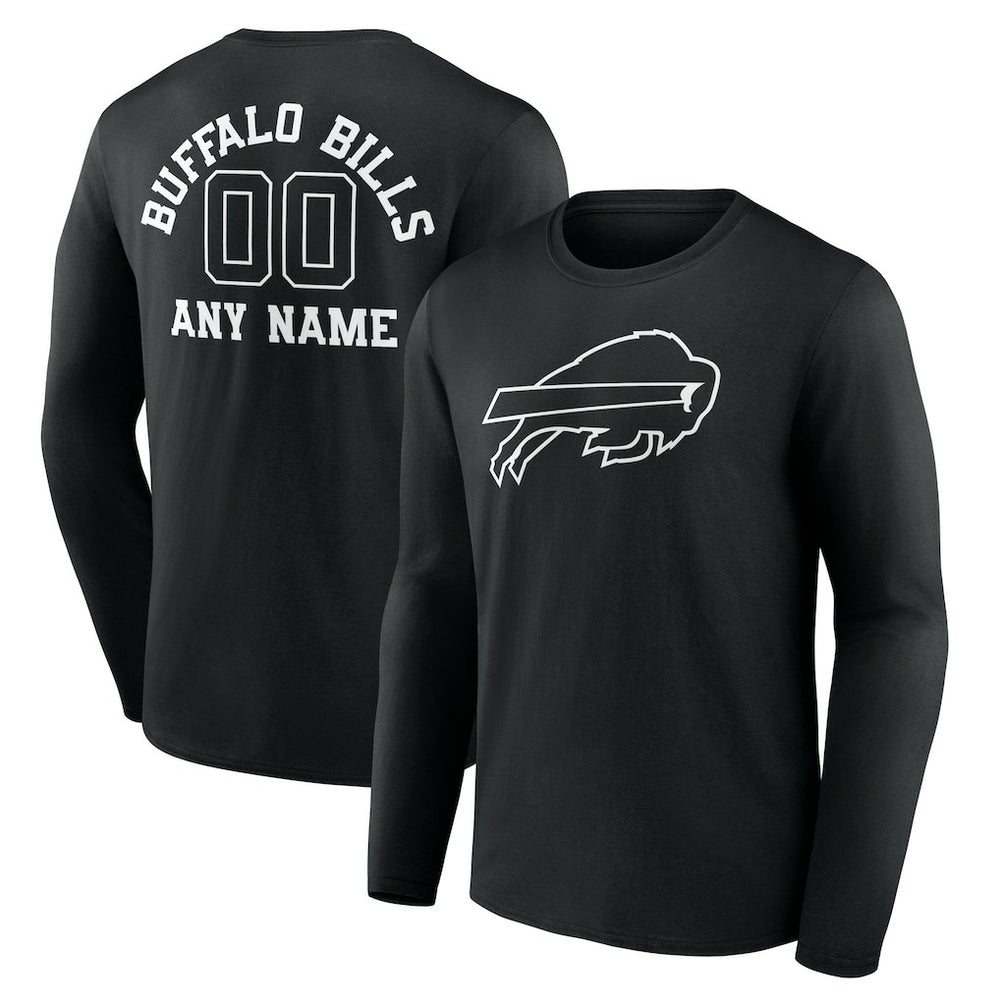 Buffalo Bills Personalized Name & Number Monochrome Long Sleeve T-Shirt Black