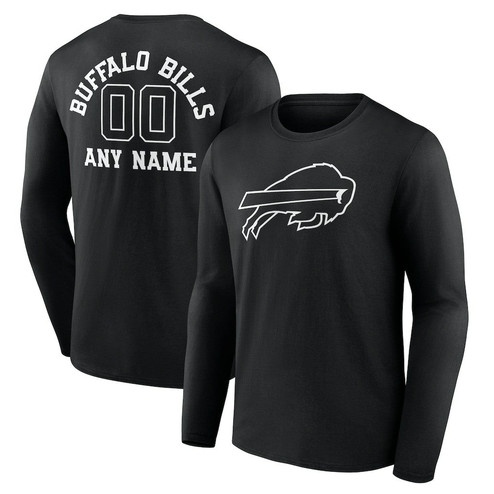 Buffalo Bills Personalized Name & Number Monochrome Long Sleeve T-Shirt Black