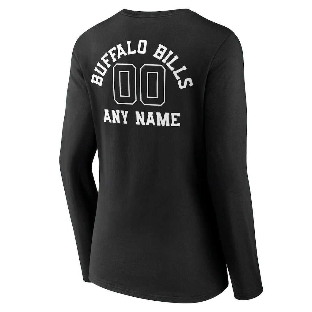 Buffalo Bills Women's Personalized Name & Number Monochrome Long Sleeve V-Neck T-Shirt Black