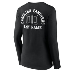 Carolina Panthers Women's Personalized Name & Number Monochrome Long Sleeve V-Neck T-Shirt Black