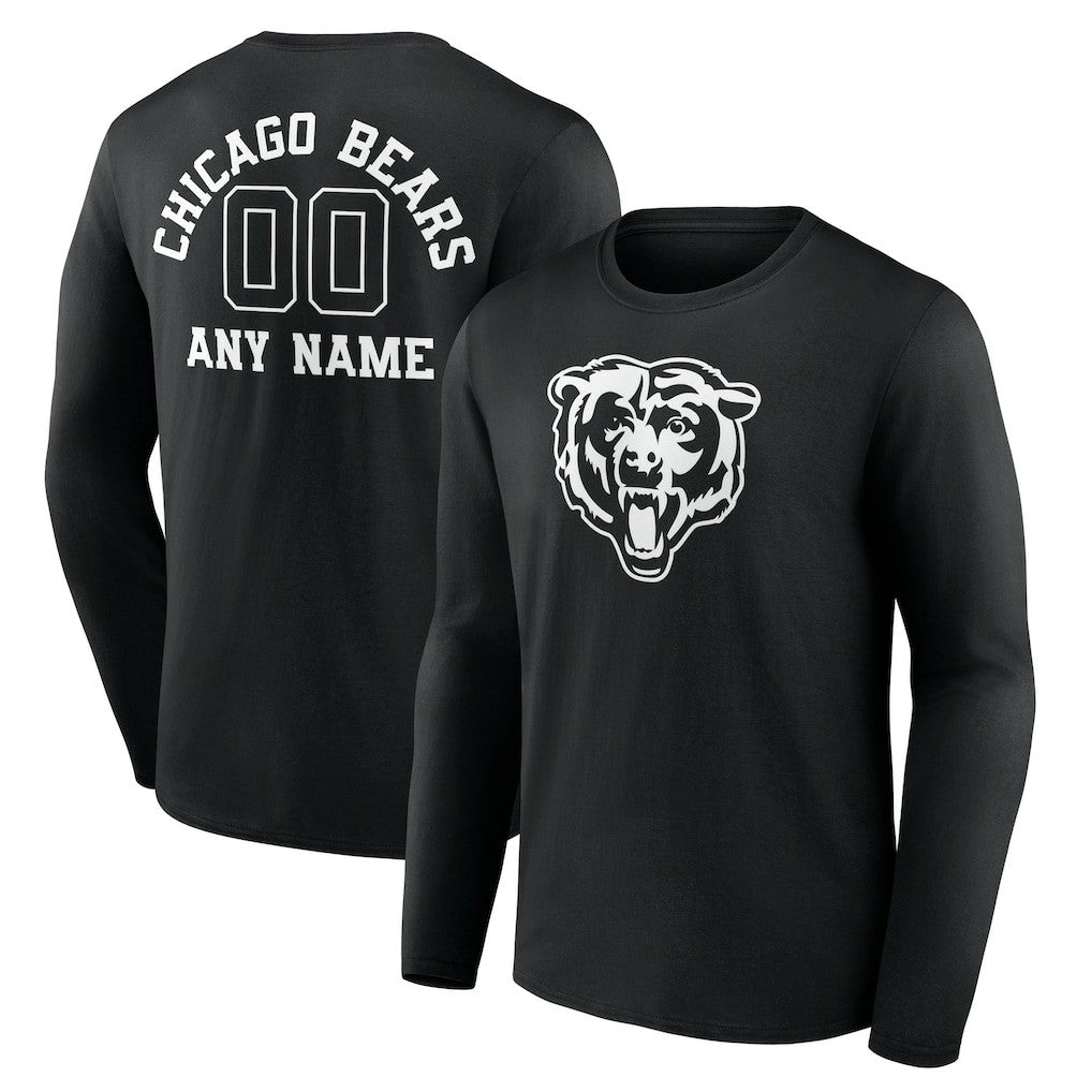 Chicago Bears Personalized Name & Number Monochrome Long Sleeve T-Shirt Black