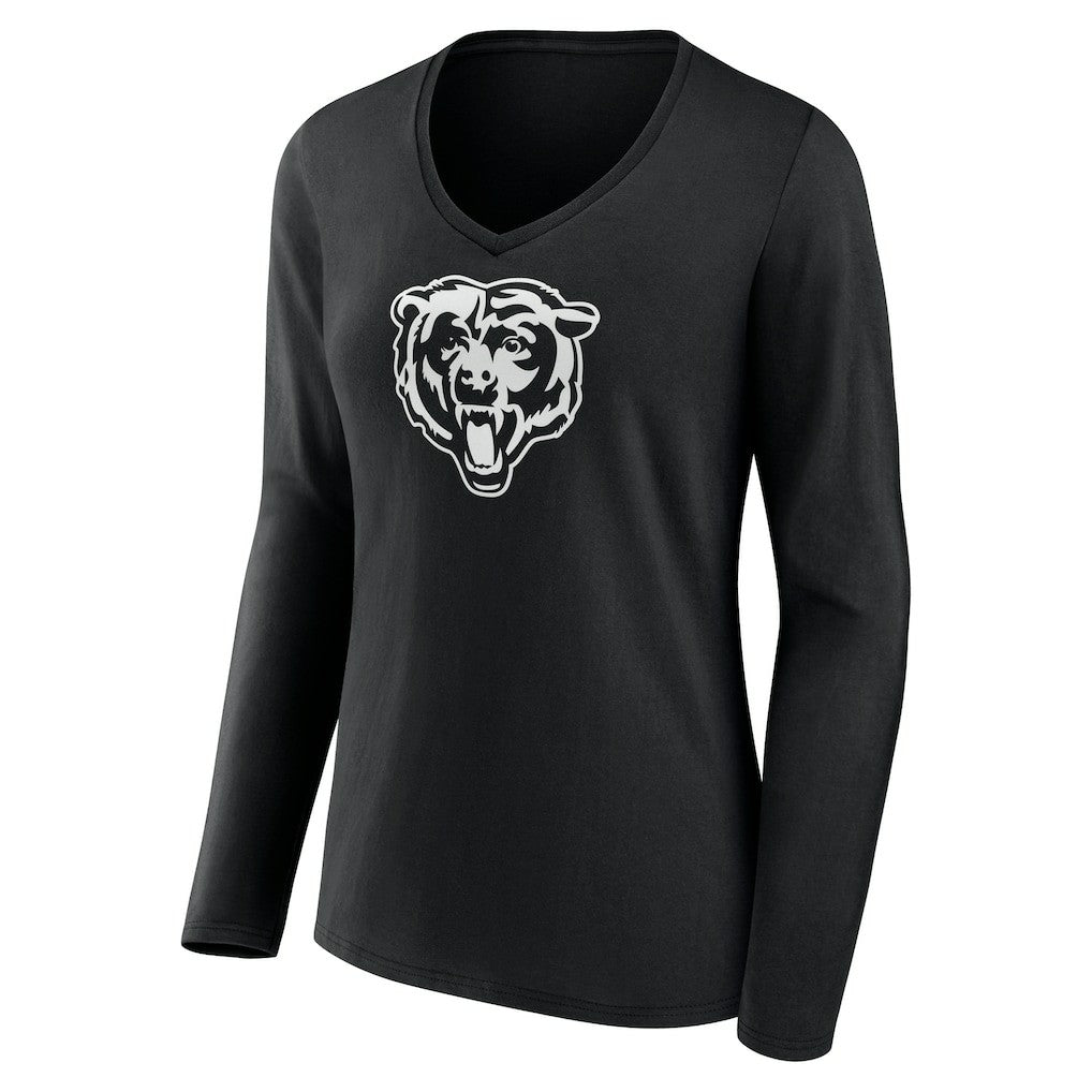 Chicago Bears Women's Personalized Name & Number Monochrome Long Sleeve V-Neck T-Shirt Black