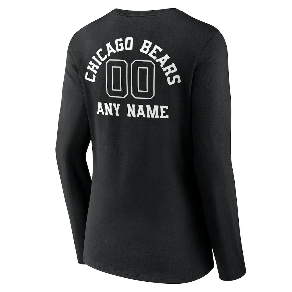 Chicago Bears Women's Personalized Name & Number Monochrome Long Sleeve V-Neck T-Shirt Black