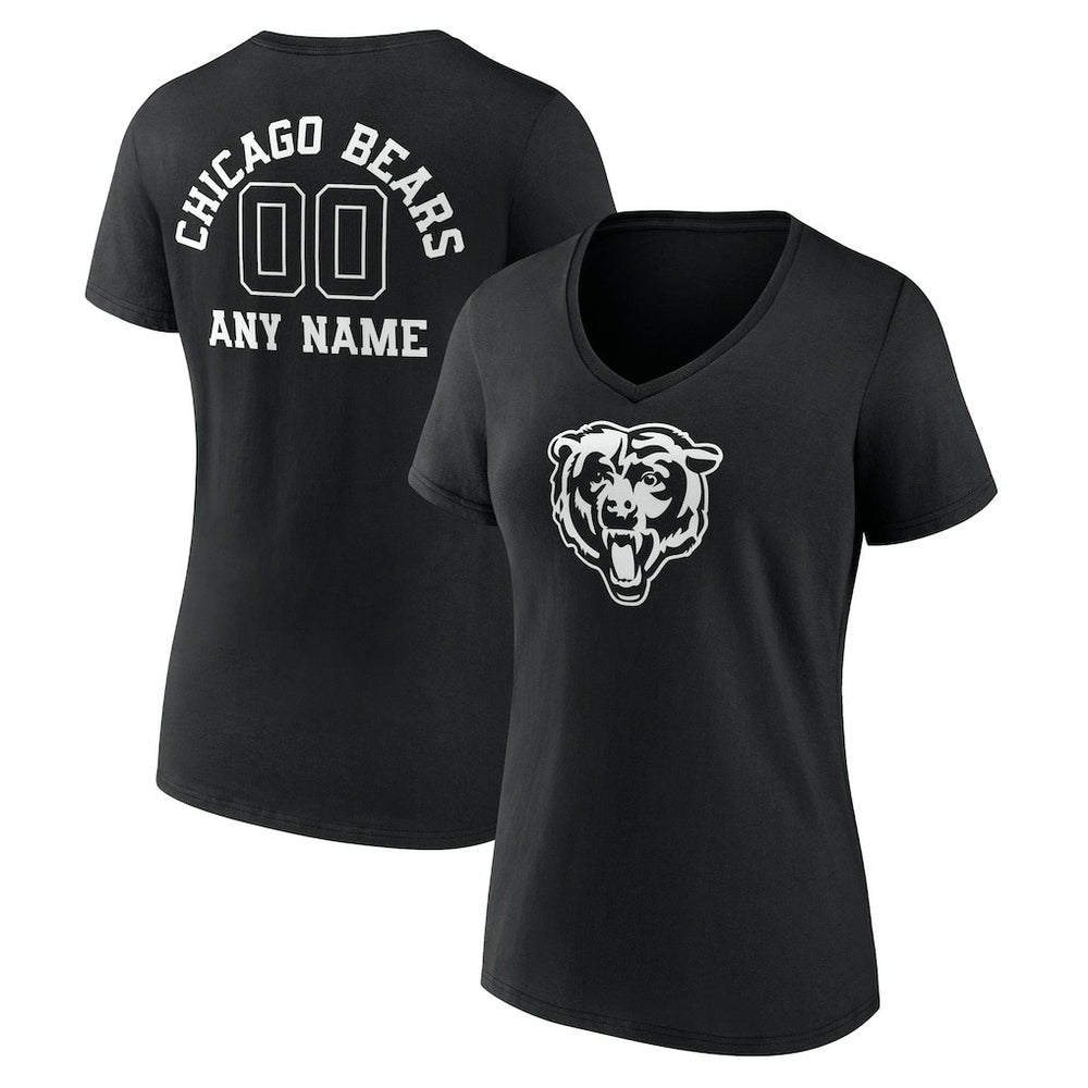 Chicago Bears Women's Personalized Name & Number Monochrome V-Neck T-Shirt Black