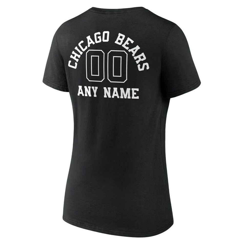 Chicago Bears Women's Personalized Name & Number Monochrome V-Neck T-Shirt Black
