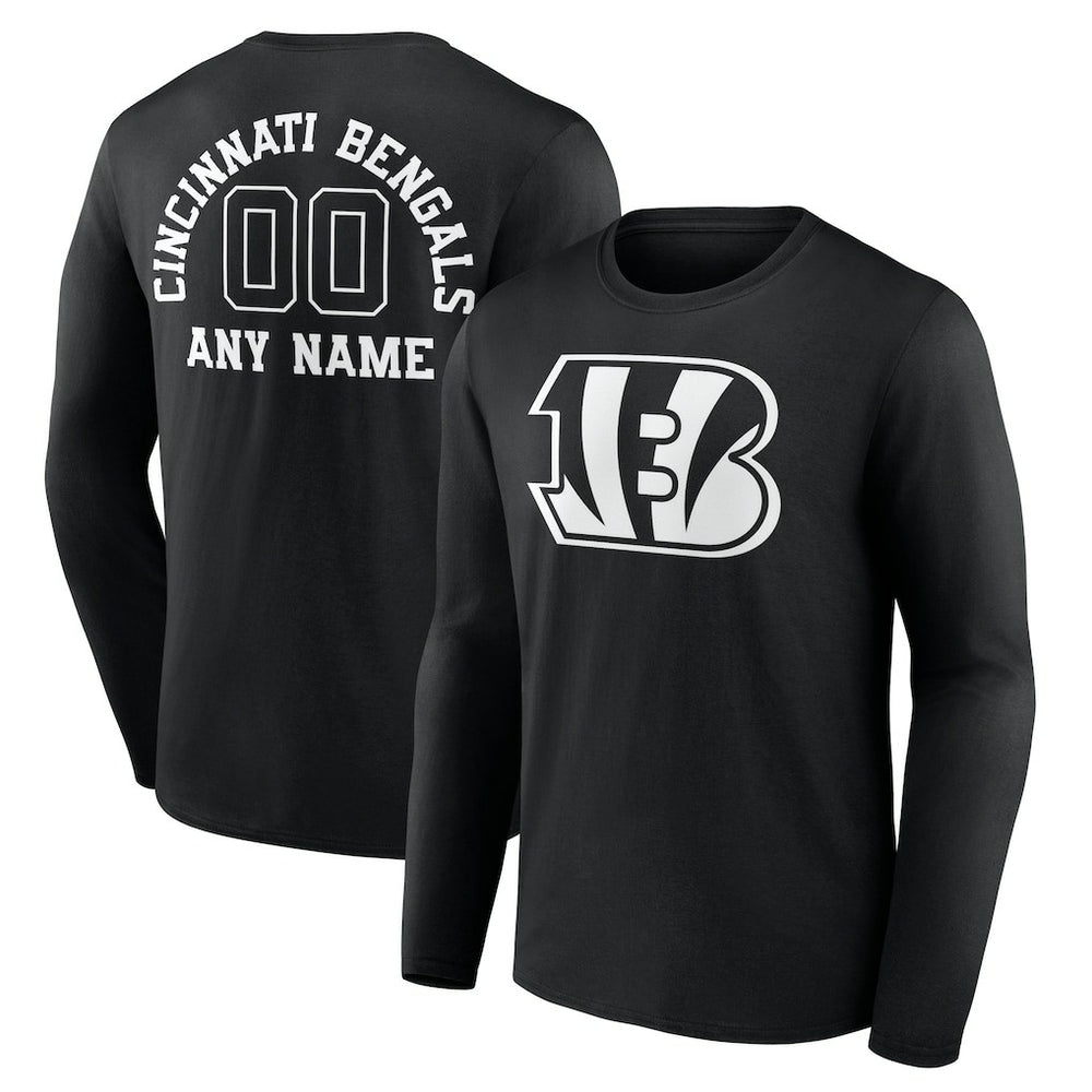 Cincinnati Bengals Personalized Name & Number Monochrome Long Sleeve T-Shirt Black
