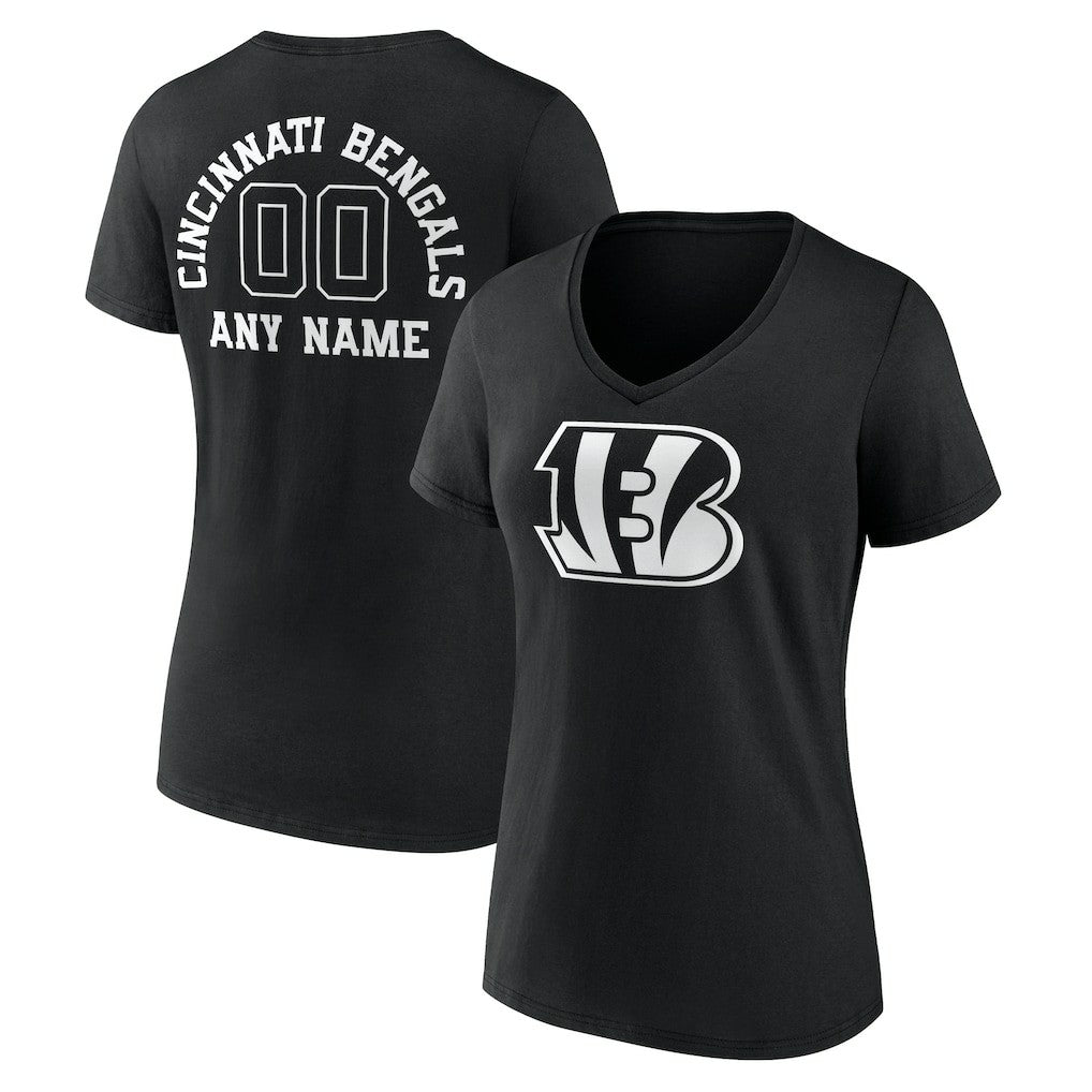 Cincinnati Bengals Women's Personalized Name & Number Monochrome V-Neck T-Shirt Black