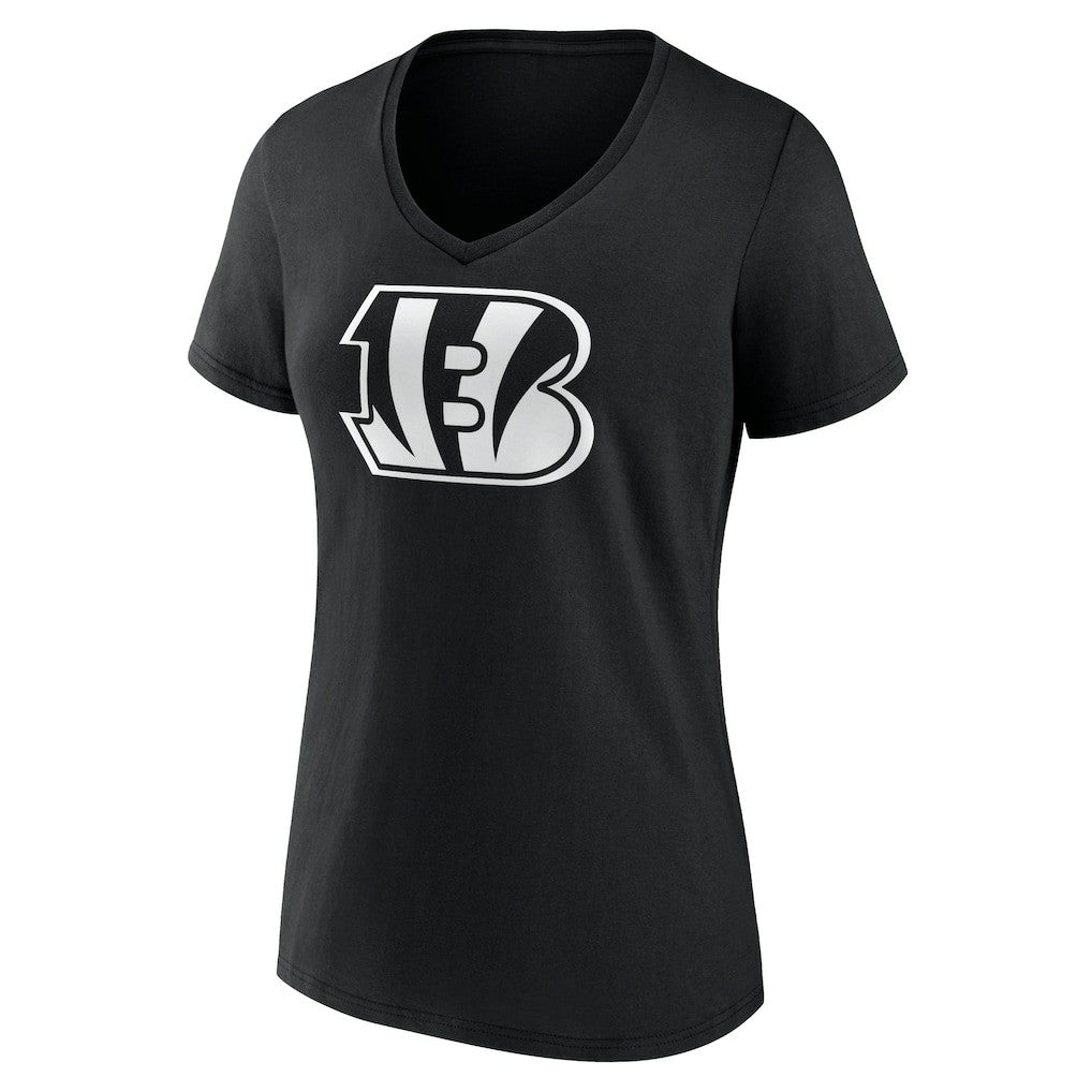 Cincinnati Bengals Women's Personalized Name & Number Monochrome V-Neck T-Shirt Black