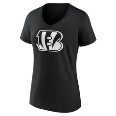 Cincinnati Bengals Women's Personalized Name & Number Monochrome V-Neck T-Shirt Black