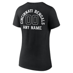 Cincinnati Bengals Women's Personalized Name & Number Monochrome V-Neck T-Shirt Black