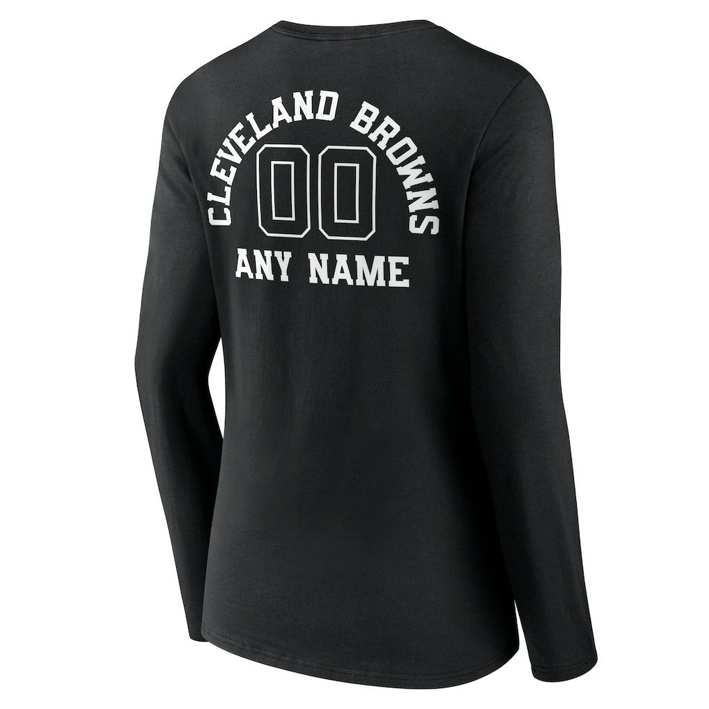 Cleveland Browns Women's Personalized Name & Number Monochrome Long Sleeve V-Neck T-Shirt Black
