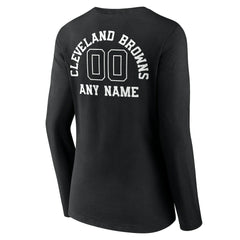 Cleveland Browns Women's Personalized Name & Number Monochrome Long Sleeve V-Neck T-Shirt Black