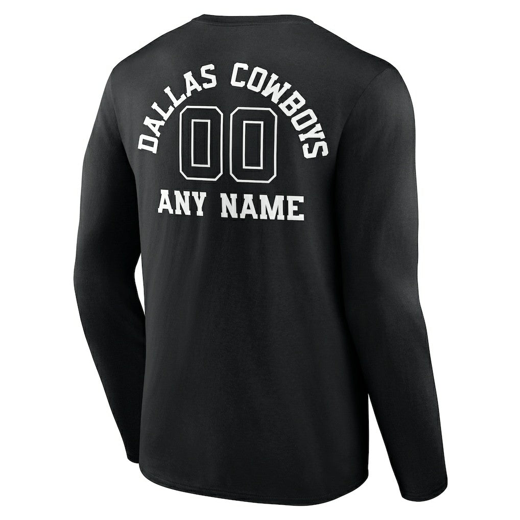 Dallas Cowboys Personalized Name & Number Monochrome Long Sleeve T-Shirt Black