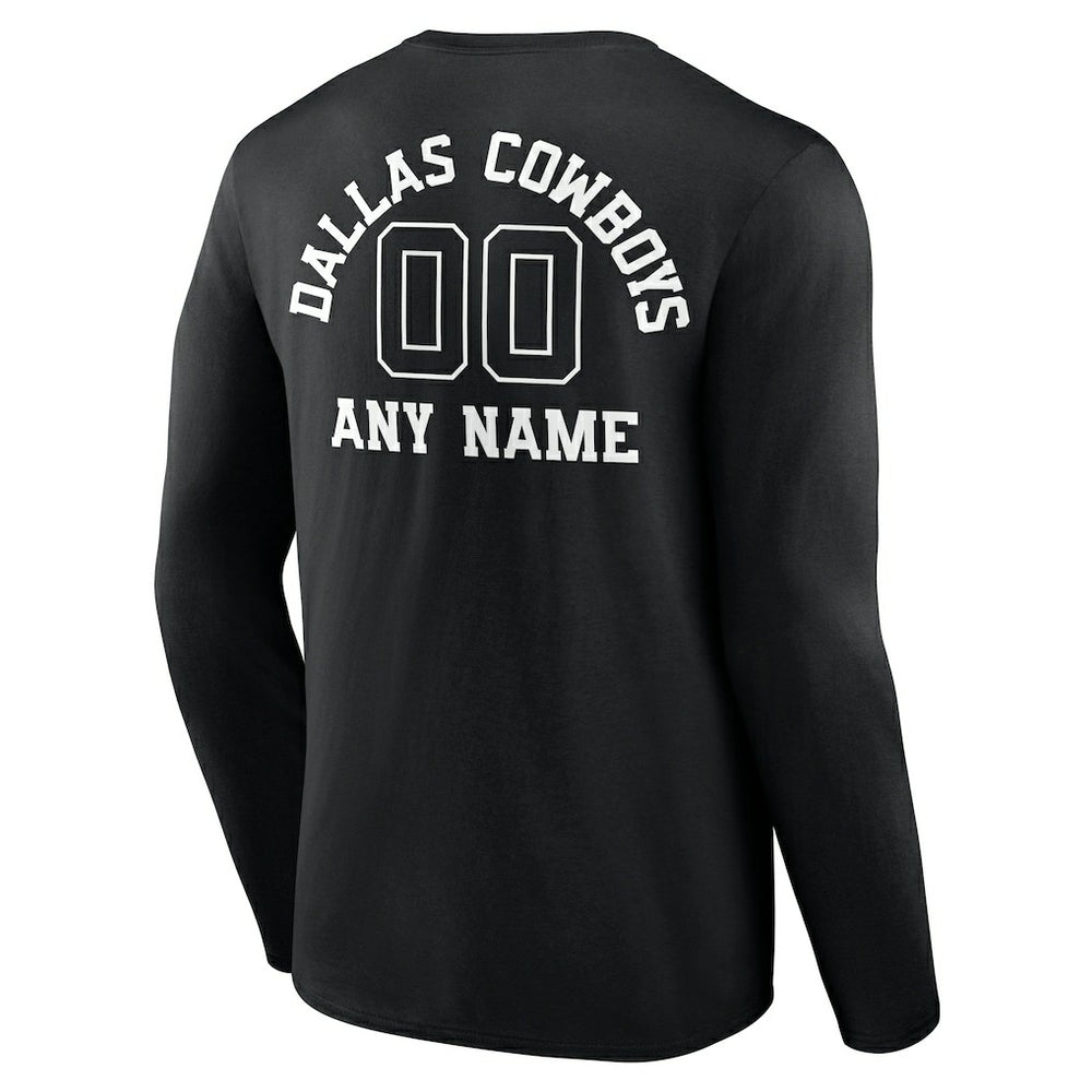 Dallas Cowboys Personalized Name & Number Monochrome Long Sleeve T-Shirt Black