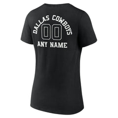 Dallas Cowboys Women's Personalized Name & Number Monochrome V-Neck T-Shirt Black
