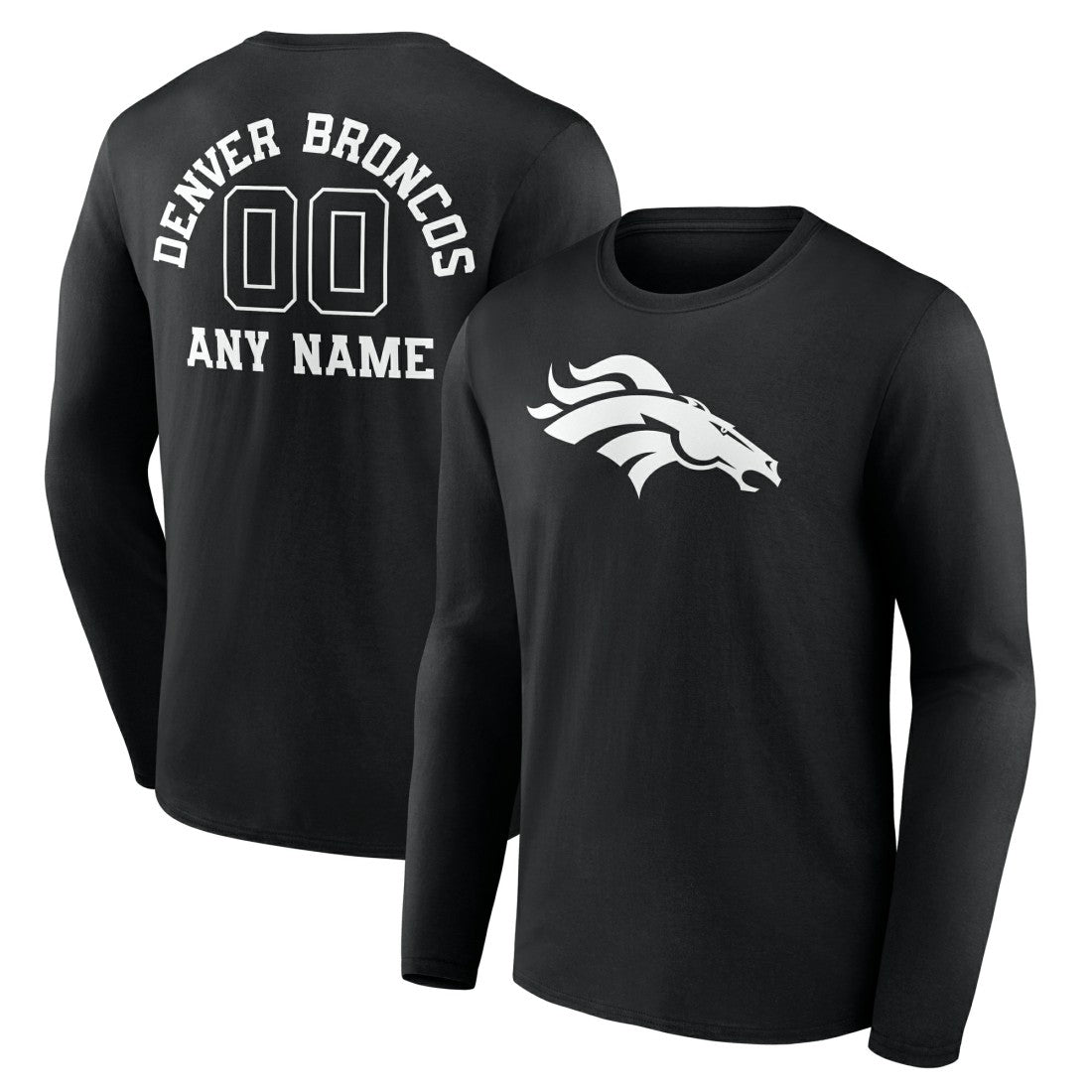 Denver Broncos Personalized Name & Number Monochrome Long Sleeve T-Shirt Black