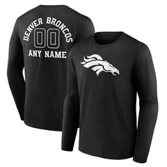 Denver Broncos Personalized Name & Number Monochrome Long Sleeve T-Shirt Black