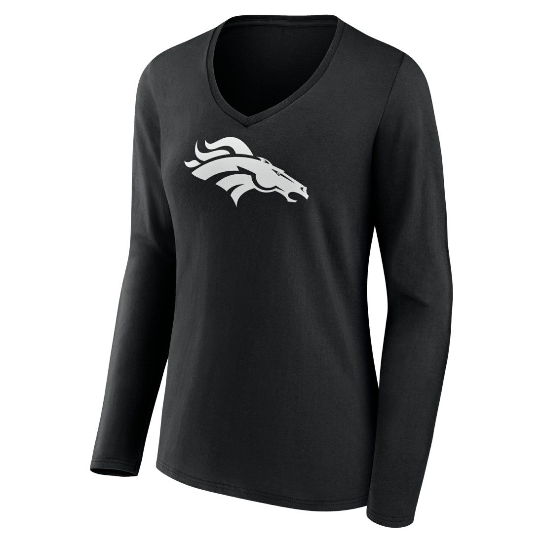 Denver Broncos Women's Personalized Name & Number Monochrome Long Sleeve V-Neck T-Shirt Black