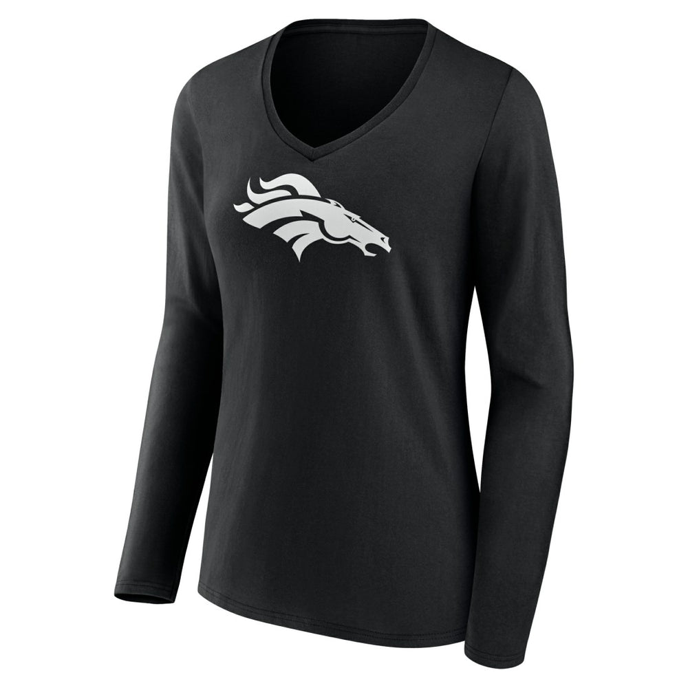 Denver Broncos Women's Personalized Name & Number Monochrome Long Sleeve V-Neck T-Shirt Black