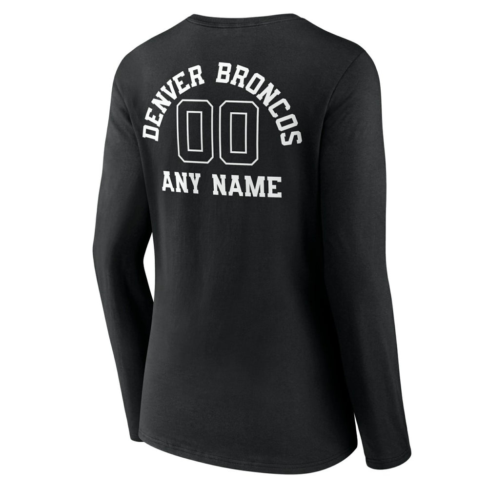 Denver Broncos Women's Personalized Name & Number Monochrome Long Sleeve V-Neck T-Shirt Black