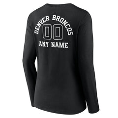 Denver Broncos Women's Personalized Name & Number Monochrome Long Sleeve V-Neck T-Shirt Black