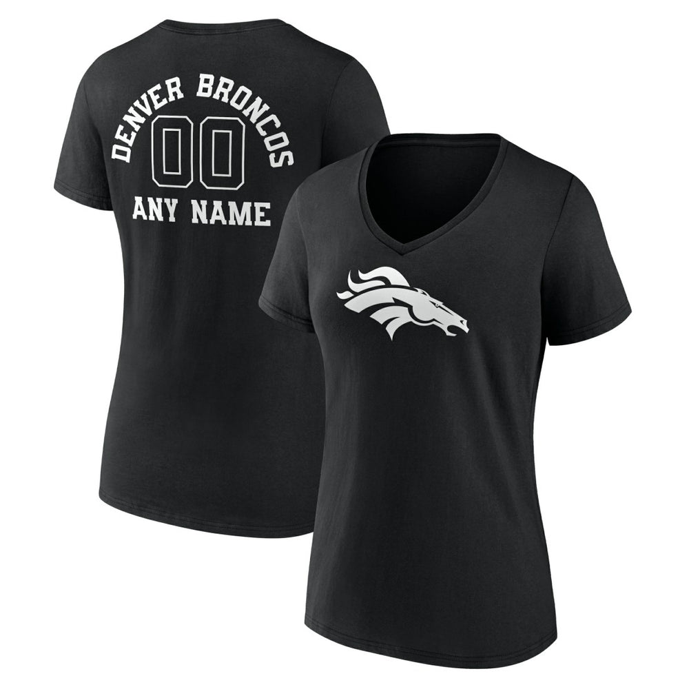 Denver Broncos Women's Personalized Name & Number Monochrome V-Neck T-Shirt Black