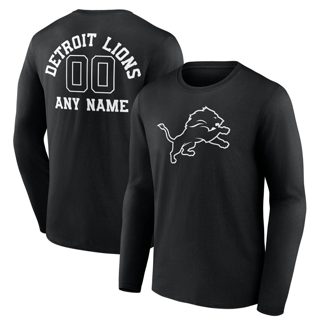 Detroit Lions Personalized Name & Number Monochrome Long Sleeve T-Shirt Black