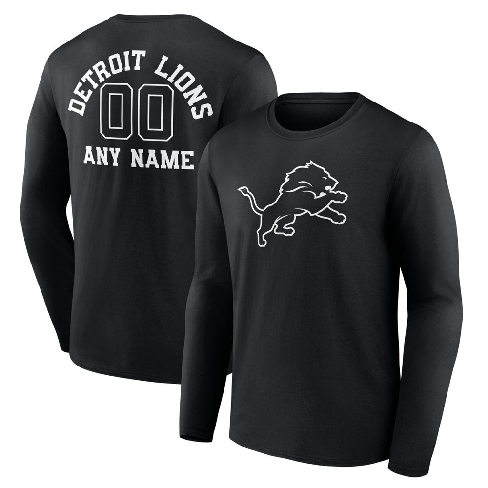 Detroit Lions Personalized Name & Number Monochrome Long Sleeve T-Shirt Black