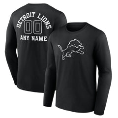 Detroit Lions Personalized Name & Number Monochrome Long Sleeve T-Shirt Black
