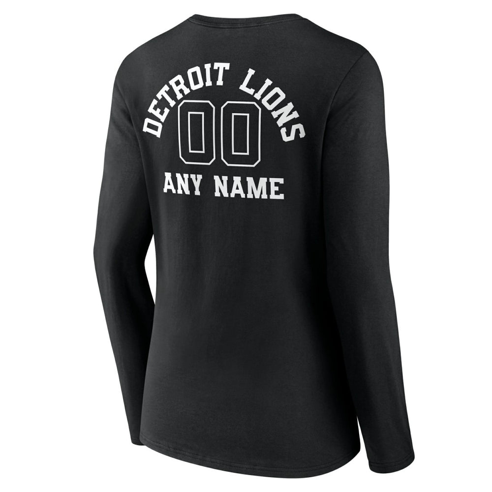 Detroit Lions Women's Personalized Name & Number Monochrome Long Sleeve V-Neck T-Shirt Black