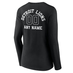 Detroit Lions Women's Personalized Name & Number Monochrome Long Sleeve V-Neck T-Shirt Black