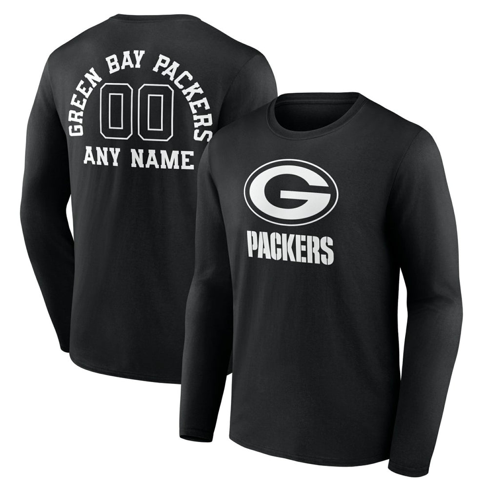 Green Bay Packers Personalized Name & Number Monochrome Long Sleeve T-Shirt Black