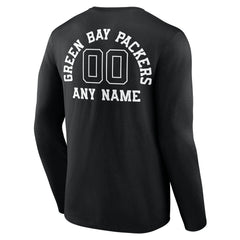 Green Bay Packers Personalized Name & Number Monochrome Long Sleeve T-Shirt Black