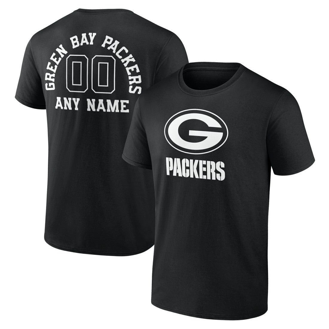 Green Bay Packers Personalized Name & Number Monochrome T-Shirt Black